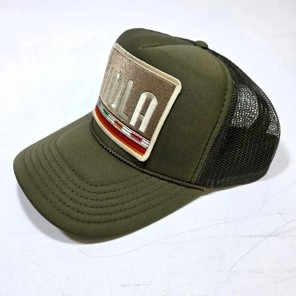 Port Sandz Trucker Hat Olive Green Hola Patch Mesh Snapback Retro Style Surfer